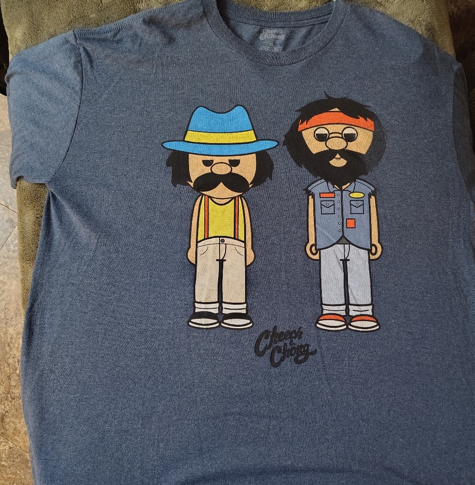 XL Gray Graphic Tee with Cheech And Chong Cartoon Characters